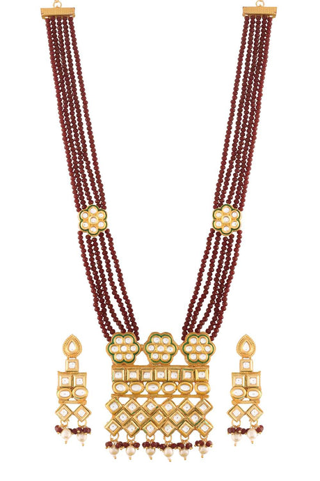 Buy Women's Alloy Necklace Set in Maroon and Gold