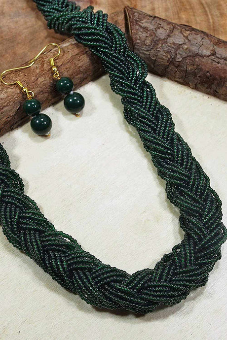 Buy Women's Alloy Bead Necklaces in Green - Back