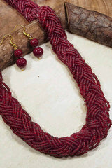 Buy Women's Alloy Bead Necklaces in Maroon - Back