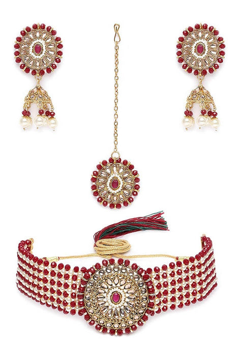 Buy Women's Alloy Choker Set in Maroon - Back