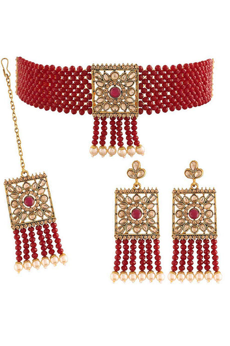 Buy Women's Alloy Choker Set in Maroon - Back