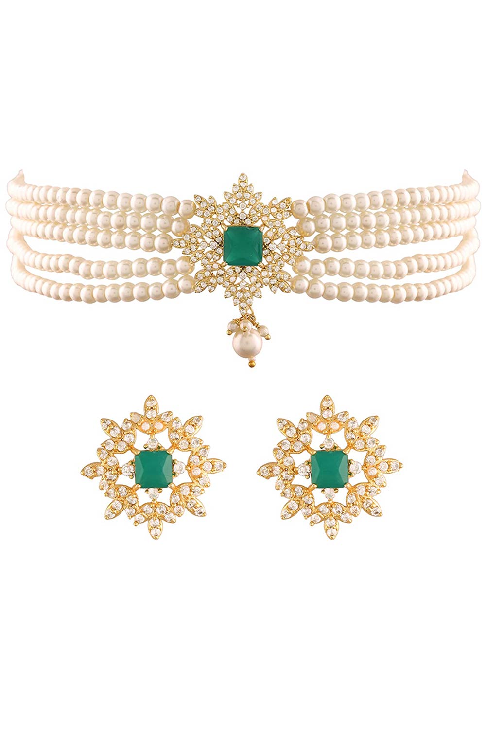 Buy Women's Alloy Choker Set in Green - Back