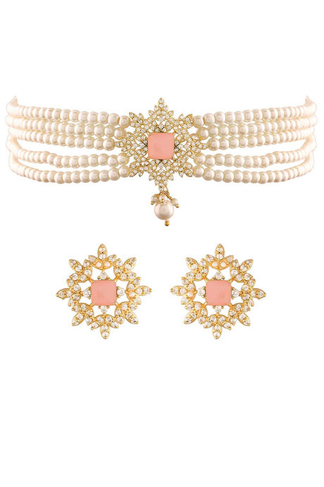 Buy Women's Alloy Choker Set in Pink - Back