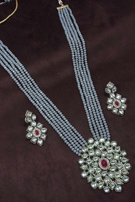 Buy Women's Alloy Bead Necklaces in Grey - Back