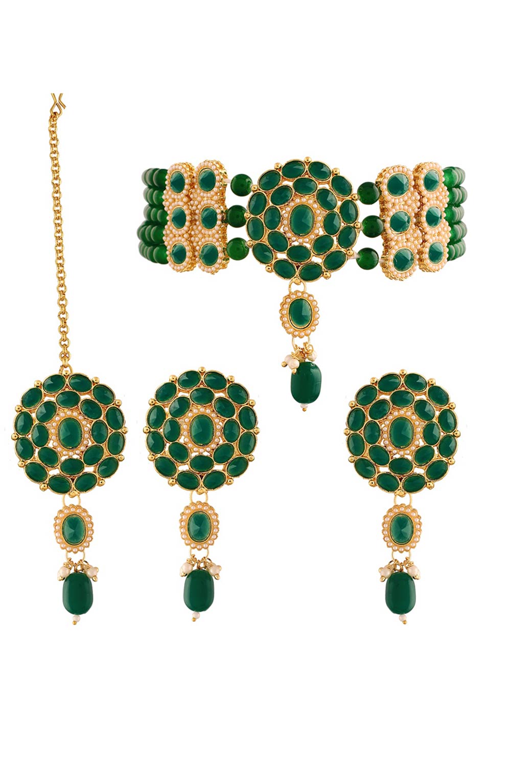 Buy Women's Alloy Choker Set in Green - Back