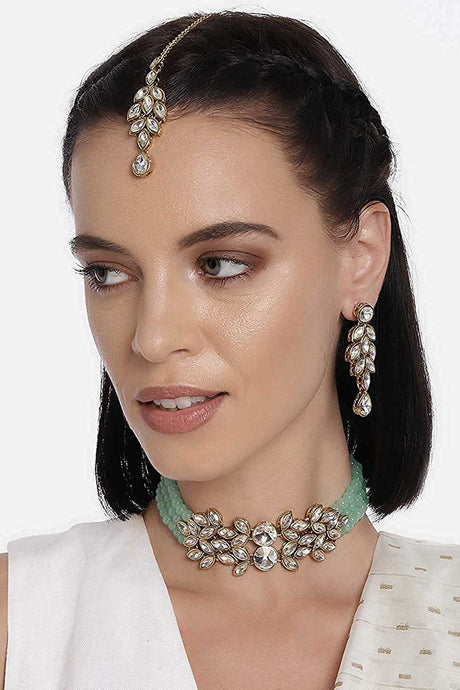 Buy Women's Alloy Necklace Set in Mint and Gold