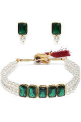 Buy Women's Alloy Choker Set in Green - Front