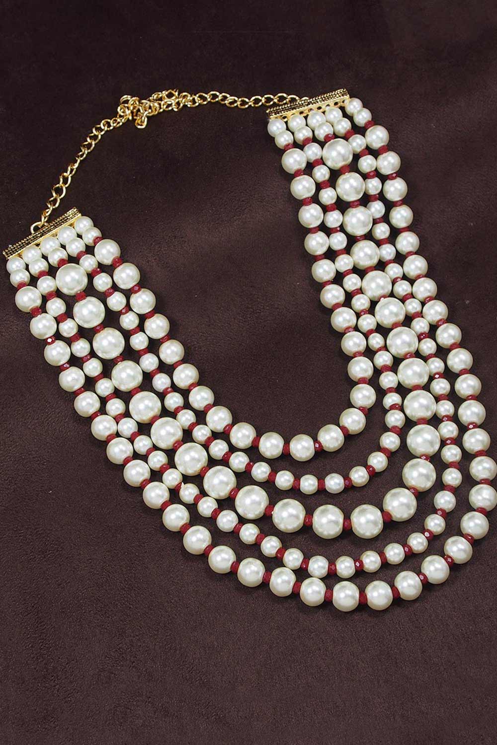 Buy Women's Alloy Bead Necklaces in Maroon - Front