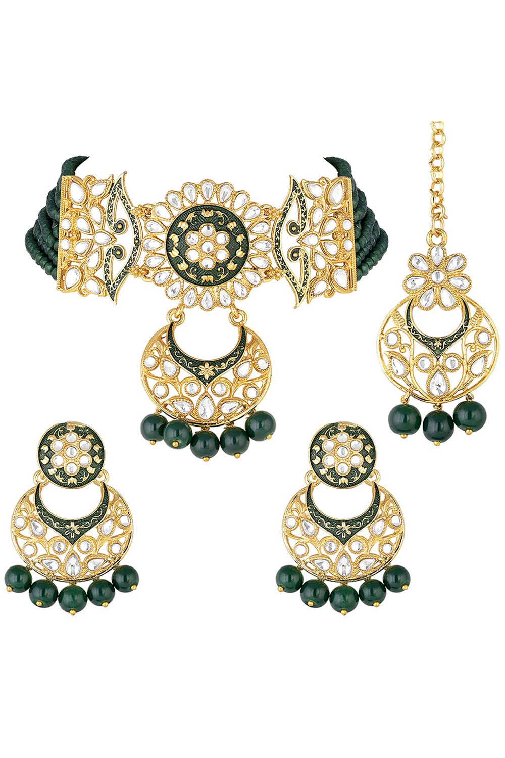 Buy Women's Alloy Choker Set in Green - Back