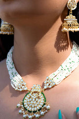 Buy Women's Alloy Necklace & Earring Sets in Green - Front