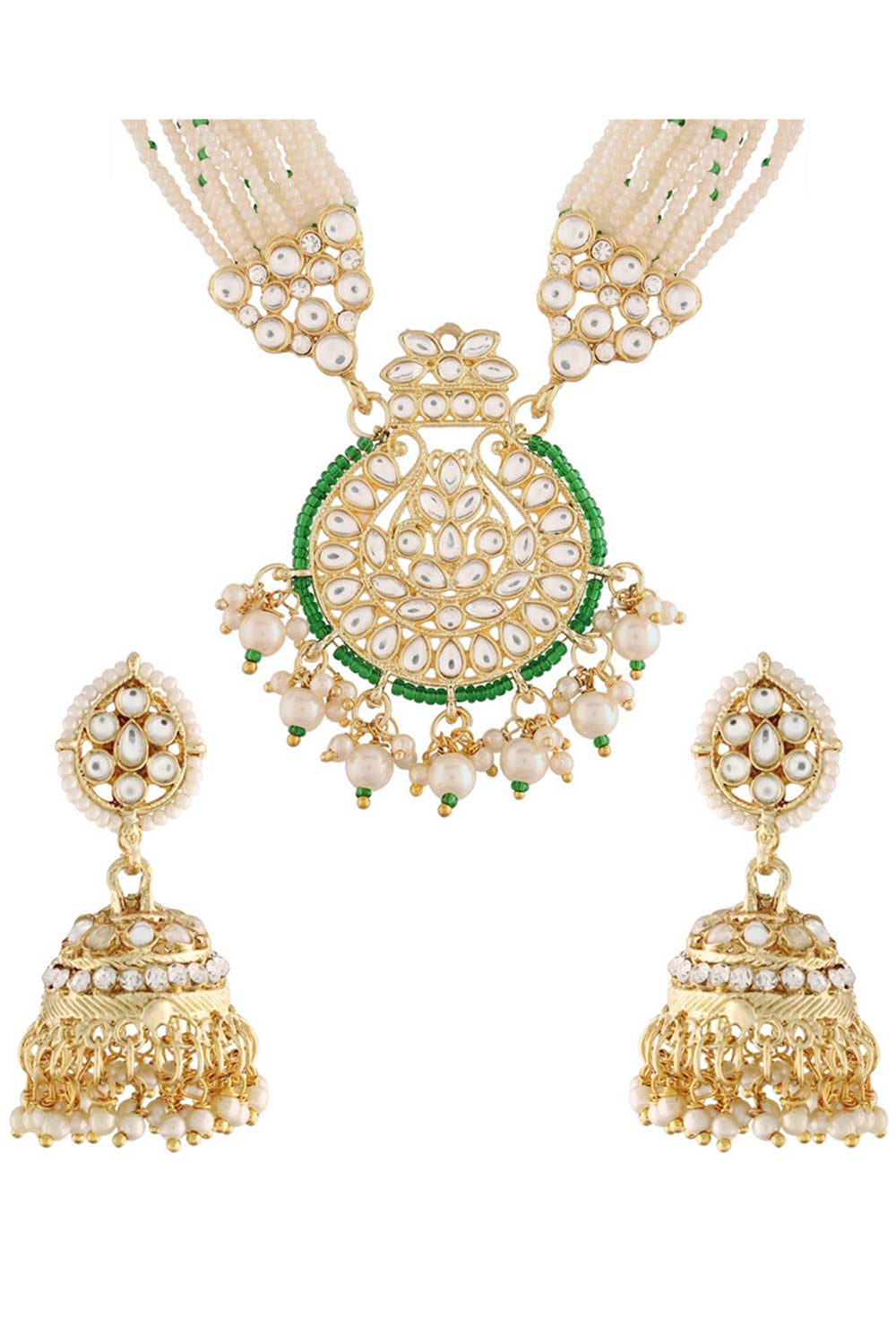 Buy Women's Alloy Necklace & Earring Sets in Green - Side