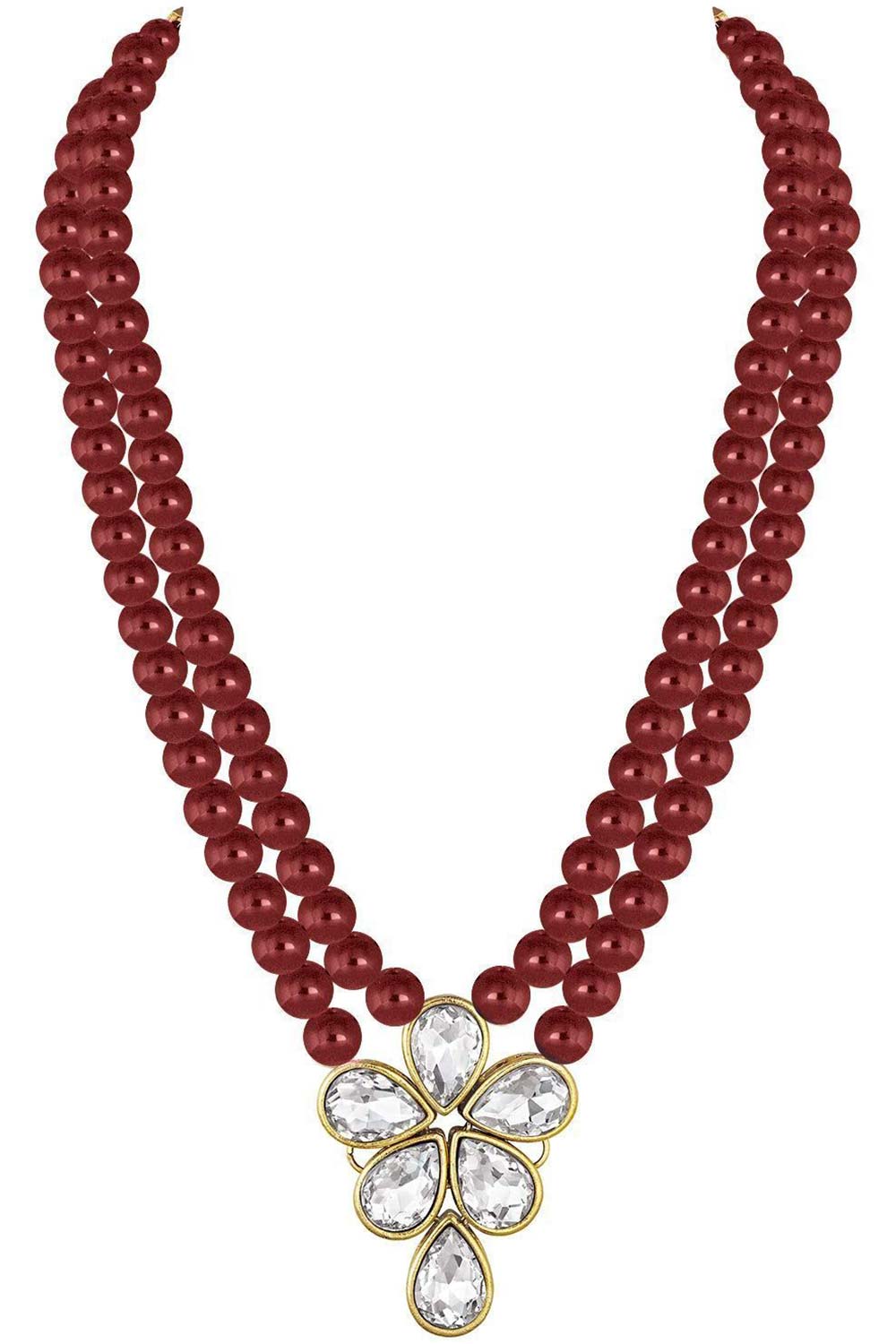 Maroon Gold Plated Kundan And Pearl Studded Necklace Jewelry Set