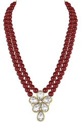 Maroon Gold Plated Kundan And Pearl Studded Necklace Jewelry Set