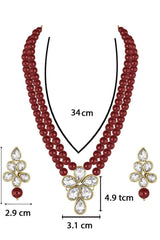 Maroon Gold Plated Kundan And Pearl Studded Necklace Jewelry Set