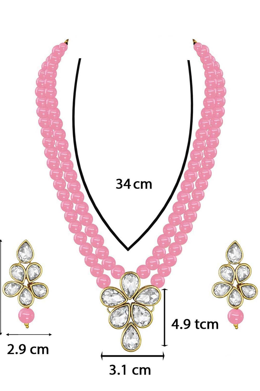 Pink Gold Plated Kundan And Pearl Studded Necklace Jewelry Set