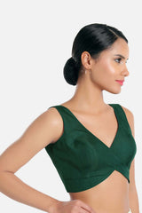 Green Silk Solid Sleeveless Blouse