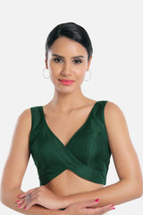 Green Silk Solid Sleeveless Blouse