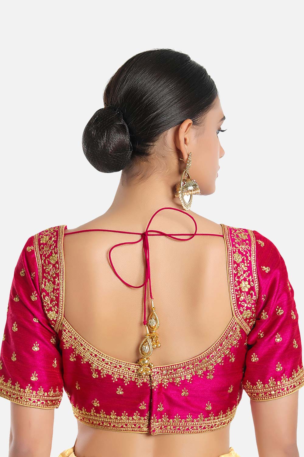 Pink Silk Embroidered Elbow Sleeves Blouse