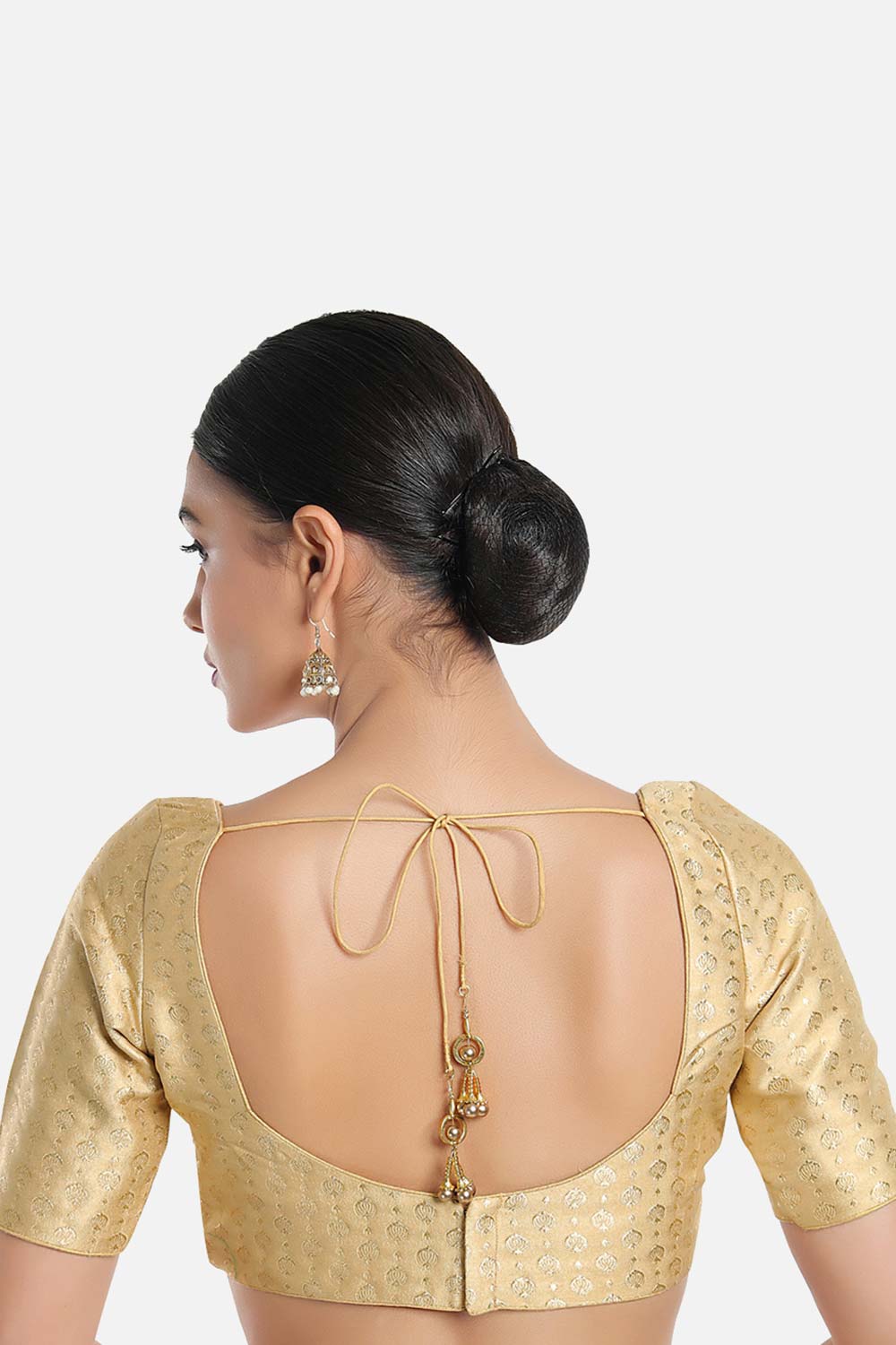 Gold Brocade Printed Elbow Sleeves Blouse