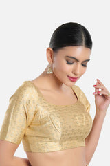 Gold Brocade Printed Elbow Sleeves Blouse