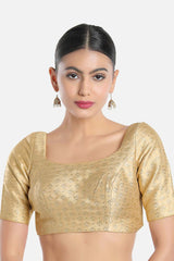 Gold Brocade Printed Elbow Sleeves Blouse