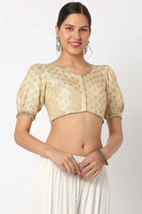 Cream Brocade Embroidered Elbow Sleeves Blouse