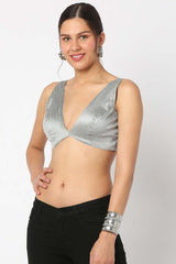 Silver Silk Solid Sleeveless Blouse