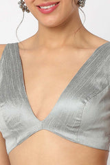 Silver Silk Solid Sleeveless Blouse