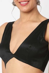 Black Silk Solid Sleeveless Blouse