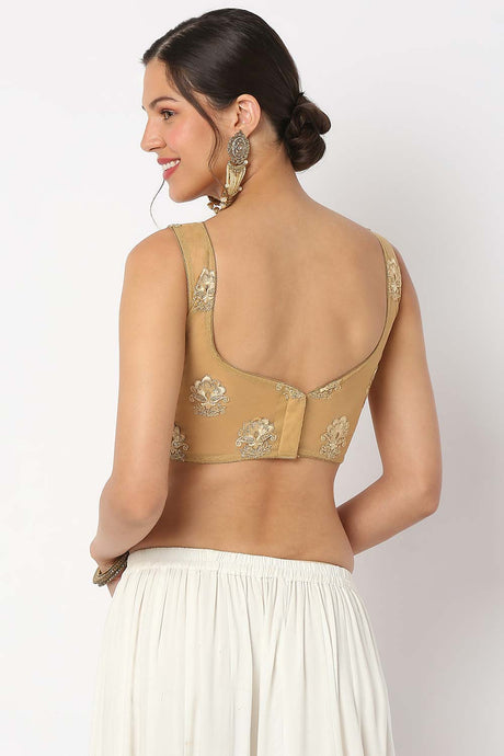 Gold Silk Embroidered Sleeveless Blouse