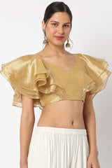 Gold Organza Solid Elbow Sleeves Blouse