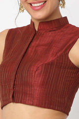 Maroon Cotton Silk Self Design Sleeveless Blouse