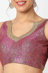 Pink Brocade Embroidered Sleeveless Blouse