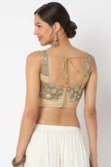 Gold Net Embroidered Sleeveless Blouse