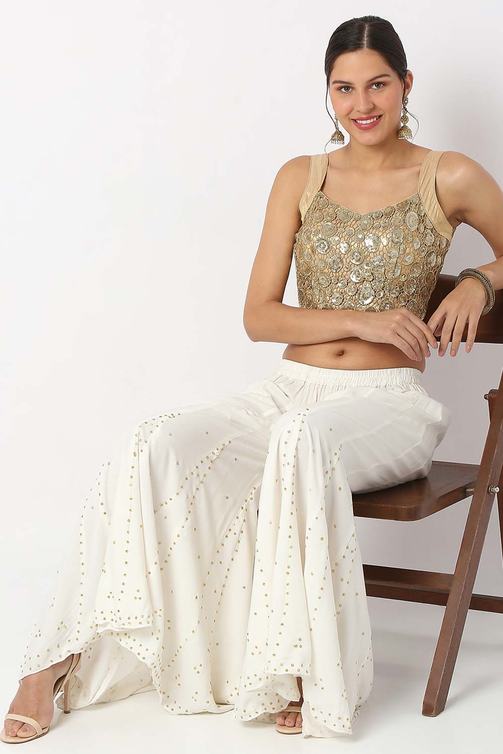 Gold Net Embroidered Sleeveless Blouse