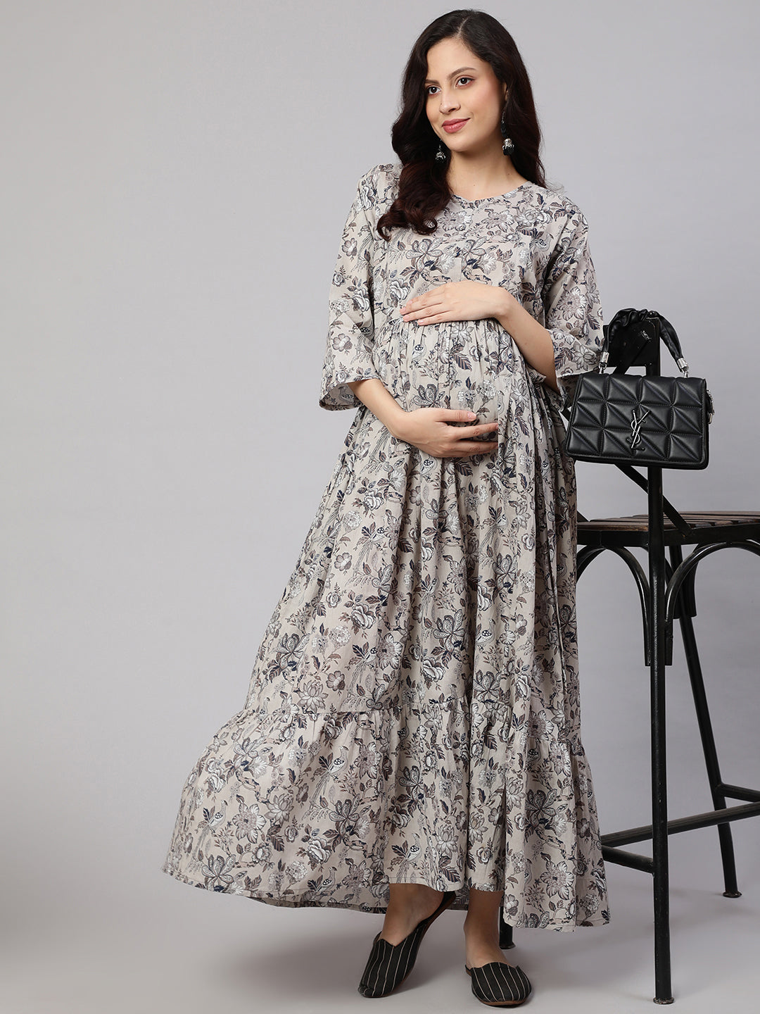 Grey  Pure Cotton Printed Dresses