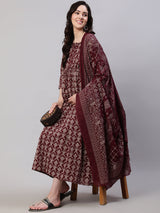 Burgundy  Pure Cotton Printed Dresses