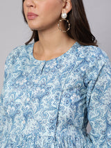 Blue  Pure Cotton Printed Dresses