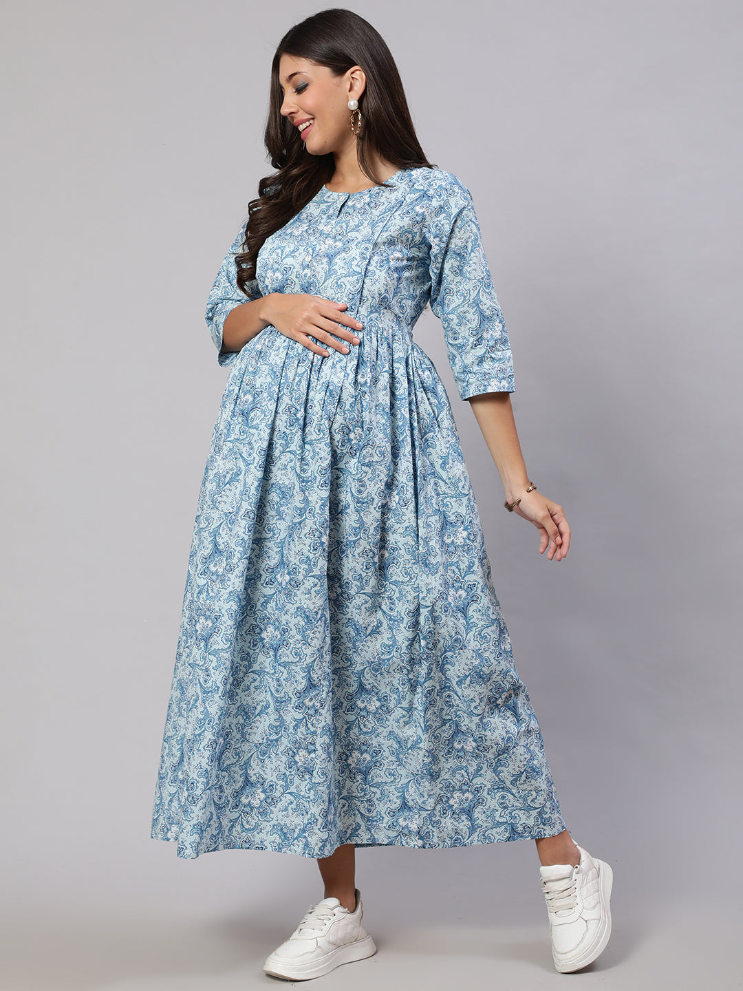 Blue  Pure Cotton Printed Dresses