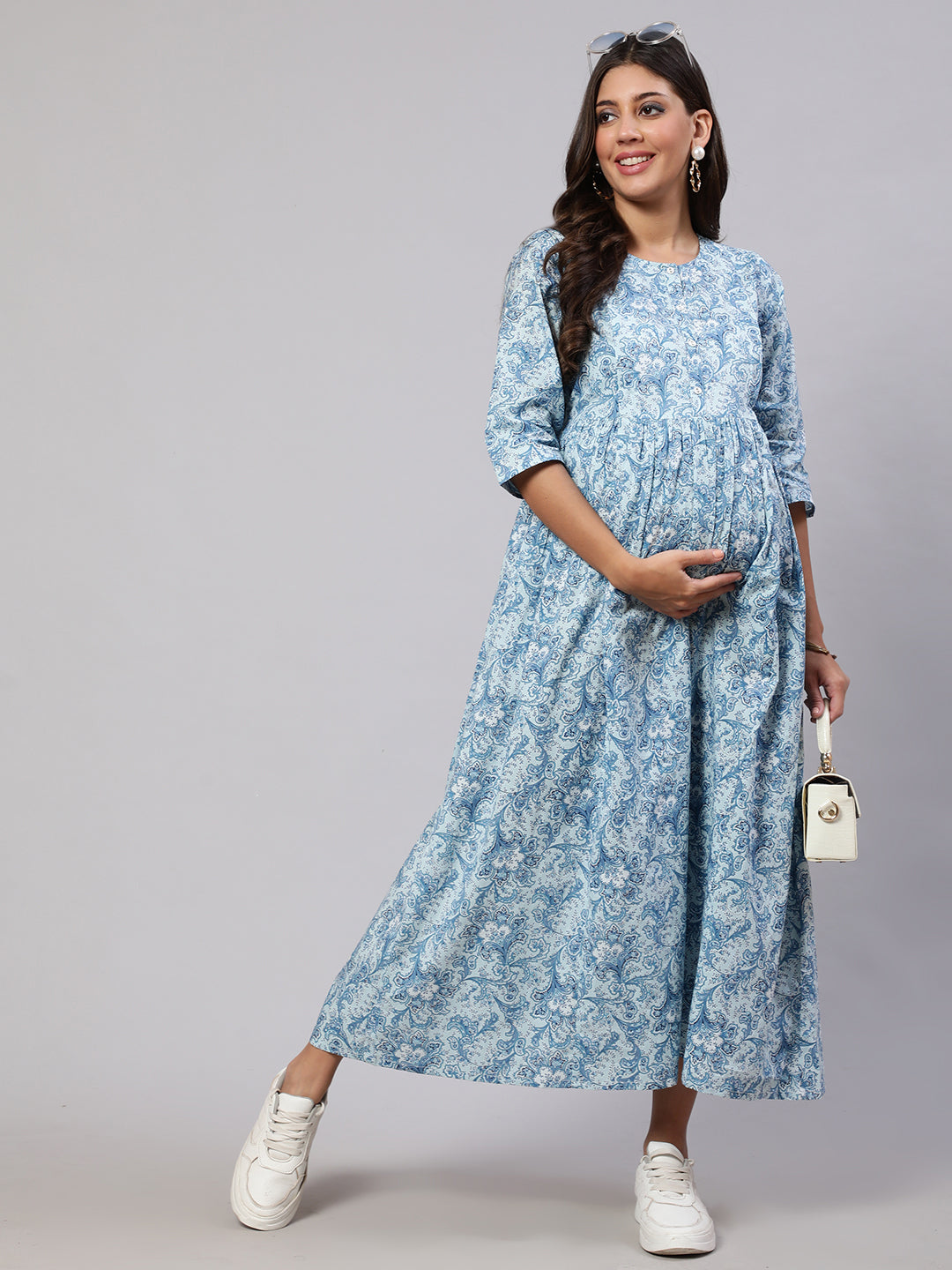 Blue  Pure Cotton Printed Dresses