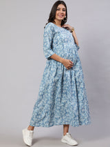 Blue  Pure Cotton Printed Dresses