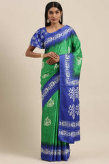 Green Manipuri Silk Animal Block Print Saree