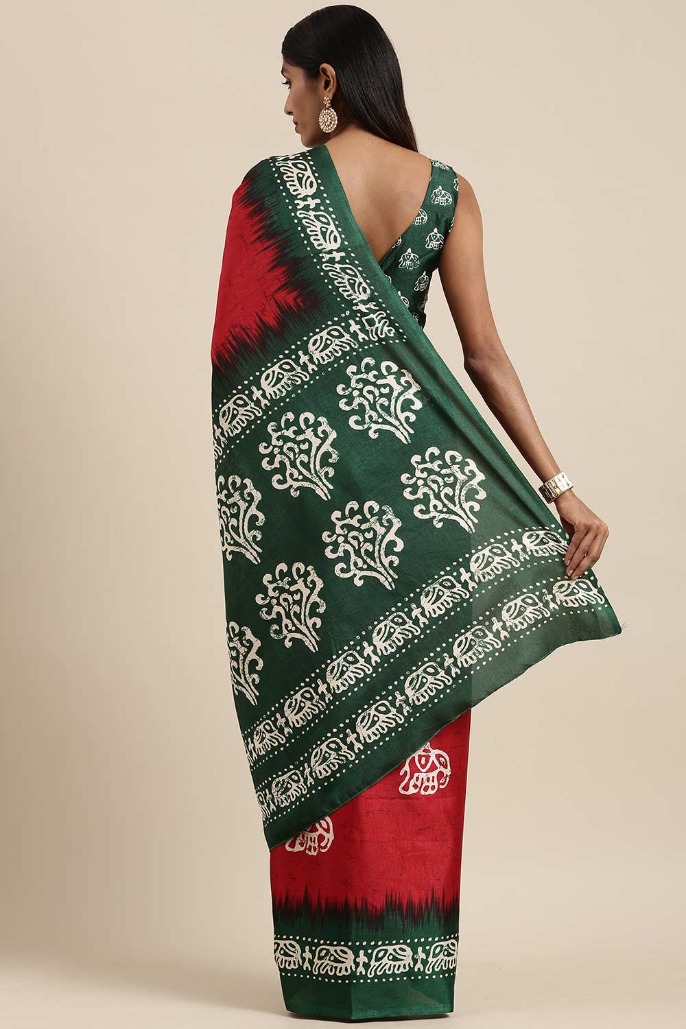 Red Manipuri Silk Animal Block Print Saree