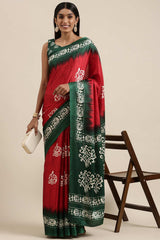 Red Manipuri Silk Animal Block Print Saree