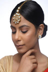 Women's Alloy Kundan Maang Tikka with Studs Earrings in Gold