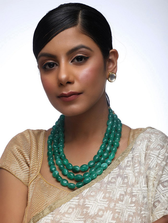 Women's Alloy Necklace with Studs Earrings in Emerald