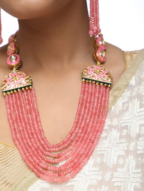 Alloy Necklace and Earrings Set in Pink