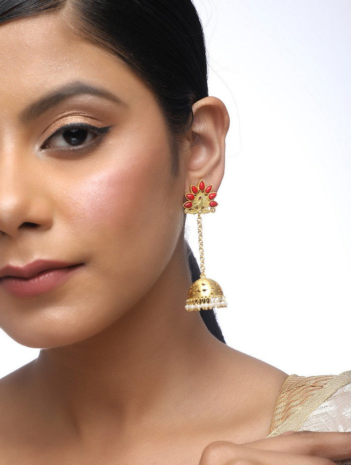 Alloy Jhumka Earrings In Pearl