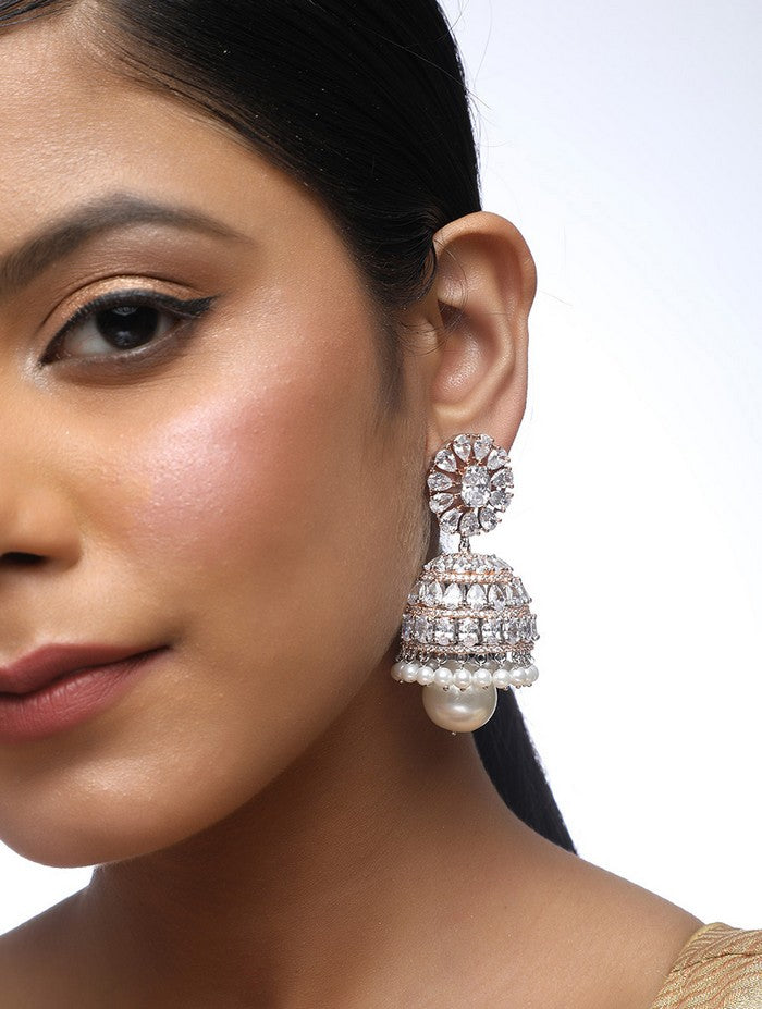 Alloy Jhumka Earrings In Pearl