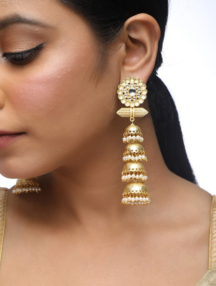 Alloy Jhumka Earrings In Gold